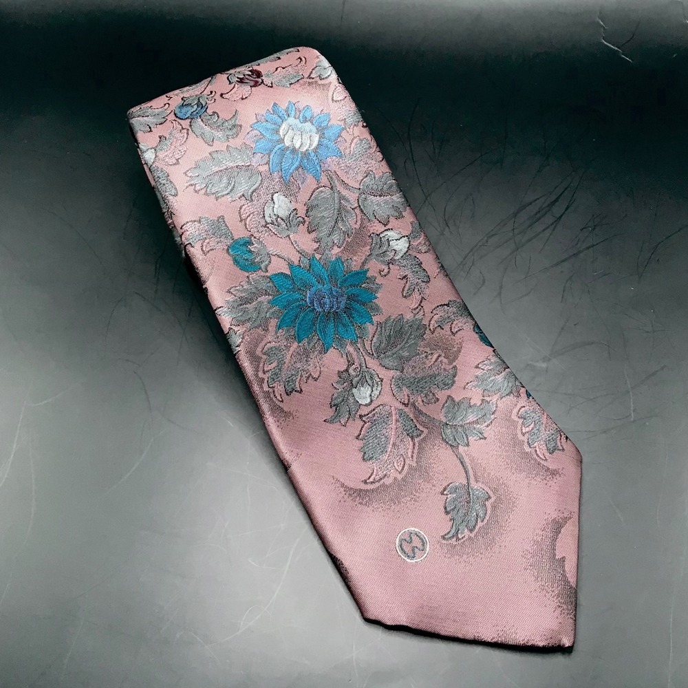 Vintage Halston III Mens Tie Mauve Botanical Floral Silk Blend Necktie Business